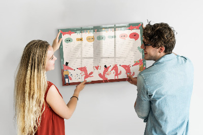 Tableau magnétique effaçable Agenda hebdomadaire avec illustrations colorées