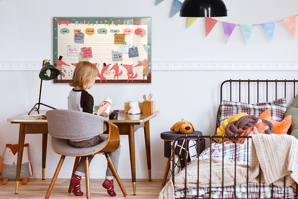 Tableau magnétique effaçable Agenda hebdomadaire avec illustrations colorées