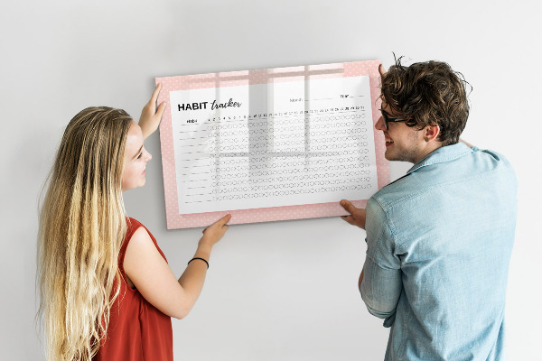 Tableau magnétique effaçable Suivi des habitudes avec des photos personnelles