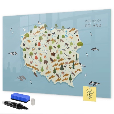 Tableau magnétique effaçable Carte naturelle de la Pologne avec des lieux pour prendre des photos