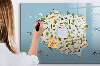 Tableau magnétique effaçable Carte naturelle de la Pologne avec des lieux pour prendre des photos
