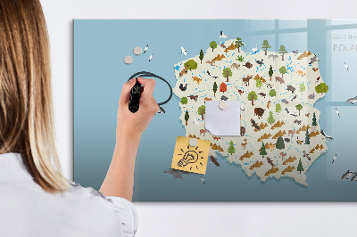 Tableau magnétique effaçable Carte naturelle de la Pologne avec des lieux pour prendre des photos