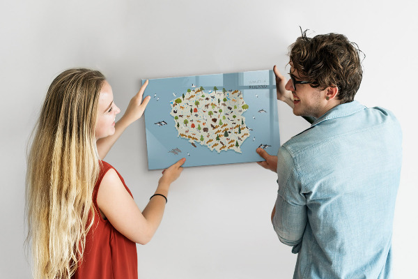 Tableau magnétique effaçable Carte naturelle de la Pologne avec des lieux pour prendre des photos