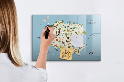 Tableau magnétique effaçable Carte naturelle de la Pologne avec des lieux pour prendre des photos