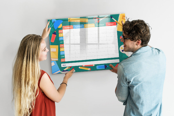 Tableau magnétique effaçable Agenda hebdomadaire avec espace pour photos
