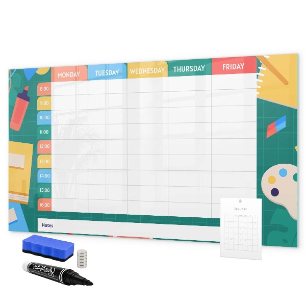 Tableau magnétique effaçable Agenda hebdomadaire avec espace pour photos