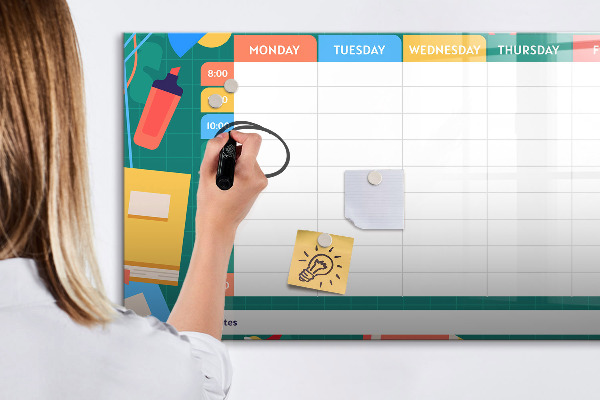 Tableau magnétique effaçable Agenda hebdomadaire avec espace pour photos