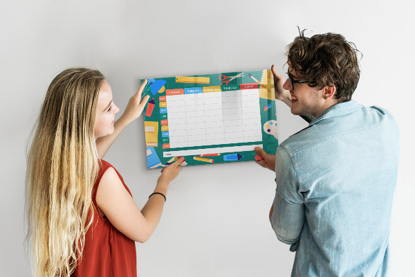 Tableau magnétique effaçable Agenda hebdomadaire avec espace pour photos