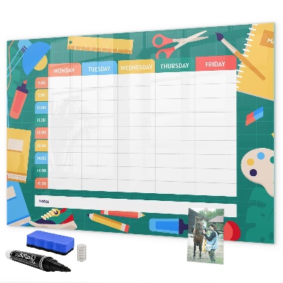 Tableau magnétique effaçable Agenda hebdomadaire avec espace pour photos