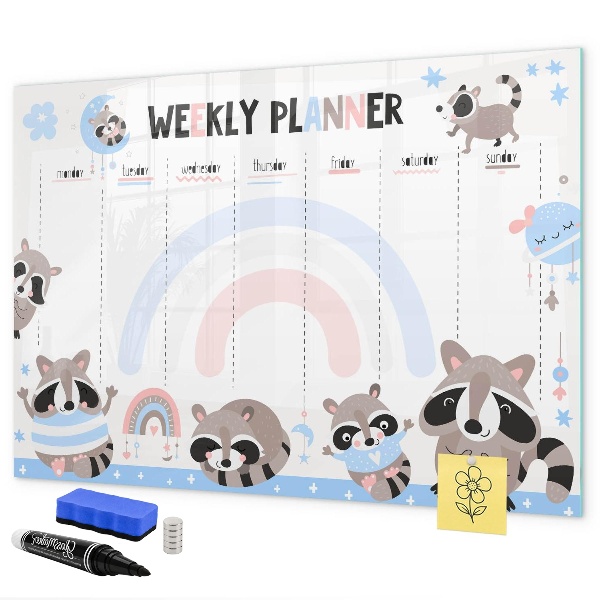 Tableau magnétique effaçable Agenda hebdomadaire avec des animaux joyeux