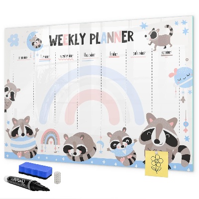 Tableau magnétique effaçable Agenda hebdomadaire avec des animaux joyeux