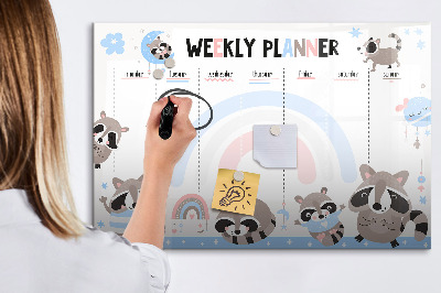 Tableau magnétique effaçable Agenda hebdomadaire avec des animaux joyeux