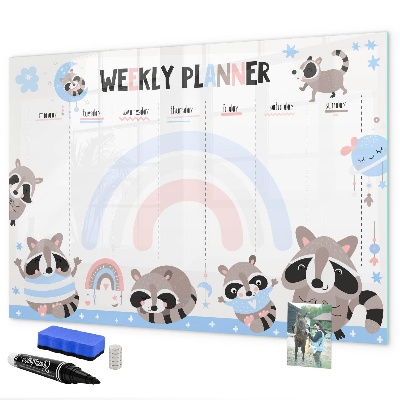 Tableau magnétique effaçable Agenda hebdomadaire avec des animaux joyeux