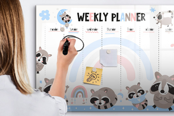 Tableau magnétique effaçable Agenda hebdomadaire avec des animaux joyeux