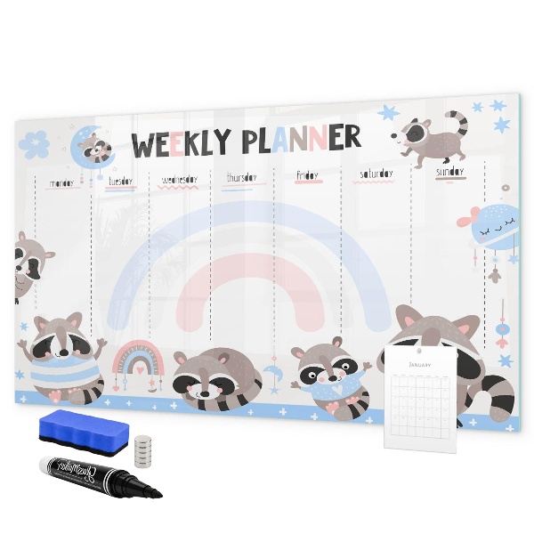 Tableau magnétique effaçable Agenda hebdomadaire avec des animaux joyeux