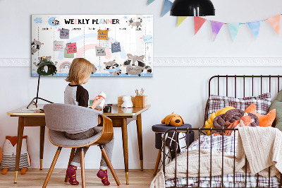 Tableau magnétique effaçable Agenda hebdomadaire avec des animaux joyeux