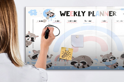 Tableau magnétique effaçable Agenda hebdomadaire avec des animaux joyeux