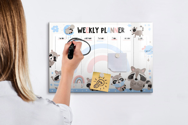 Tableau magnétique effaçable Agenda hebdomadaire avec des animaux joyeux