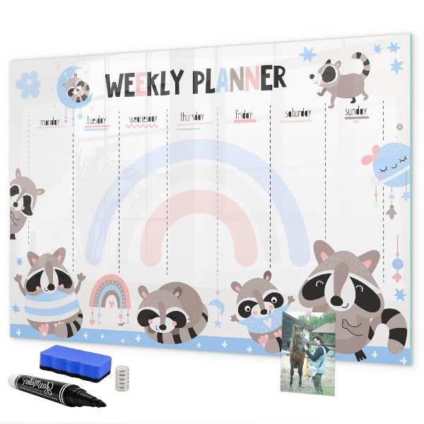 Tableau magnétique effaçable Agenda hebdomadaire avec des animaux joyeux