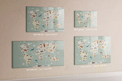 Tableau magnétique effaçable Carte du monde avec illustrations d'animaux