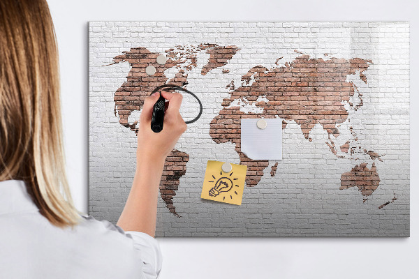 Tableau magnétique effaçable Carte du monde avec emplacements de photos