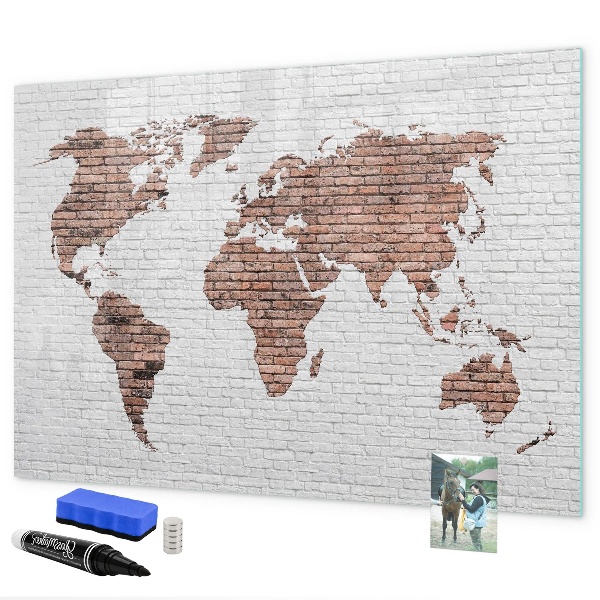 Tableau magnétique effaçable Carte du monde avec emplacements de photos