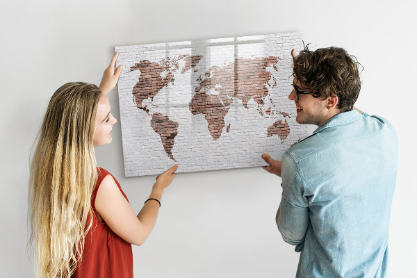 Tableau magnétique effaçable Carte du monde avec emplacements de photos