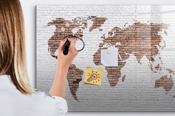 Tableau magnétique effaçable Carte du monde avec emplacements de photos