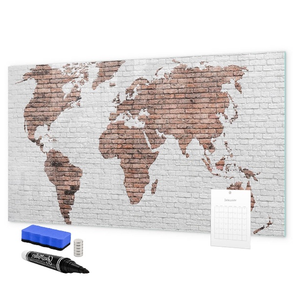 Tableau magnétique effaçable Carte du monde avec emplacements de photos
