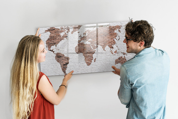 Tableau magnétique effaçable Carte du monde avec emplacements de photos