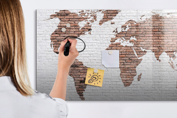 Tableau magnétique effaçable Carte du monde avec emplacements de photos