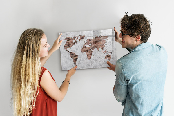 Tableau magnétique effaçable Carte du monde avec emplacements de photos