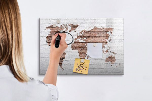 Tableau magnétique effaçable Carte du monde avec emplacements de photos