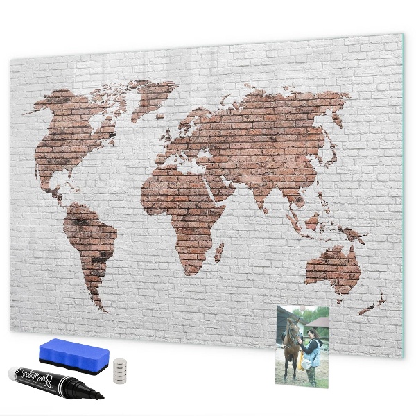 Tableau magnétique effaçable Carte du monde avec emplacements de photos