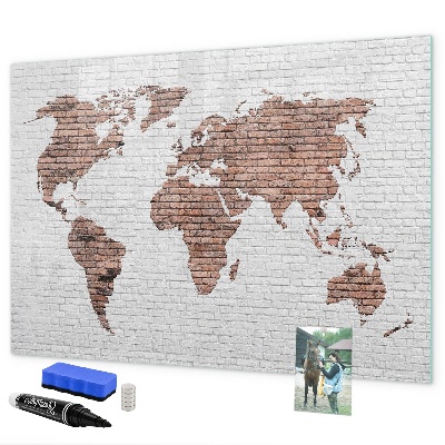 Tableau magnétique effaçable Carte du monde avec emplacements de photos