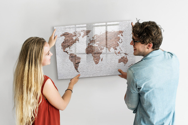 Tableau magnétique effaçable Carte du monde avec emplacements de photos