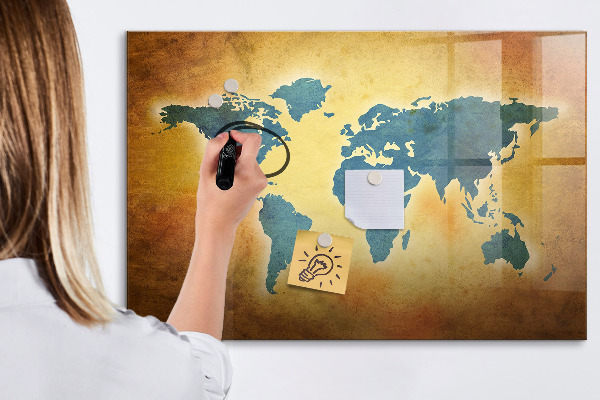 Tableau effaçable magnétique Carte du monde avec espace pour les photos