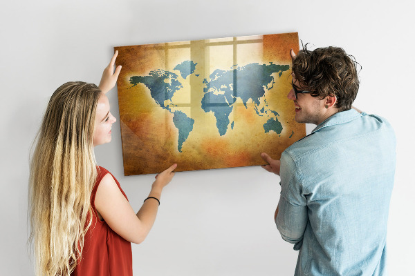 Tableau effaçable magnétique Carte du monde avec espace pour les photos
