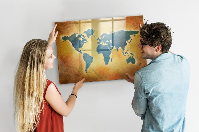 Tableau effaçable magnétique Carte du monde avec espace pour les photos