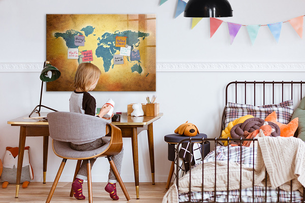 Tableau effaçable magnétique Carte du monde avec espace pour les photos