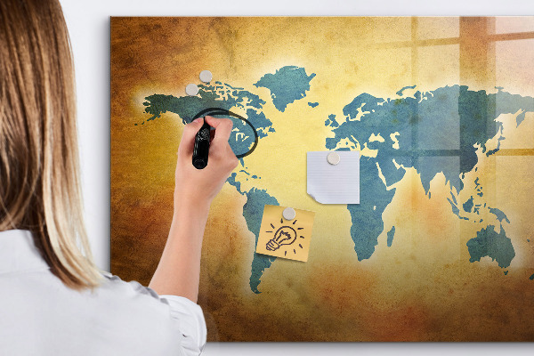 Tableau effaçable magnétique Carte du monde avec espace pour les photos