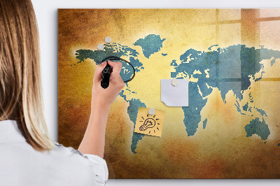 Tableau effaçable magnétique Carte du monde avec espace pour les photos