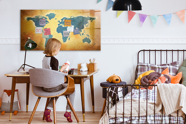 Tableau effaçable magnétique Carte du monde avec espace pour les photos