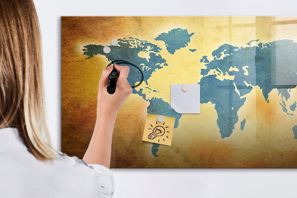Tableau effaçable magnétique Carte du monde avec espace pour les photos