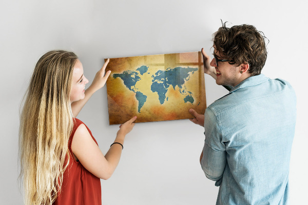 Tableau effaçable magnétique Carte du monde avec espace pour les photos