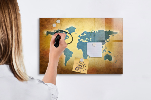 Tableau effaçable magnétique Carte du monde avec espace pour les photos