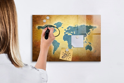 Tableau effaçable magnétique Carte du monde avec espace pour les photos