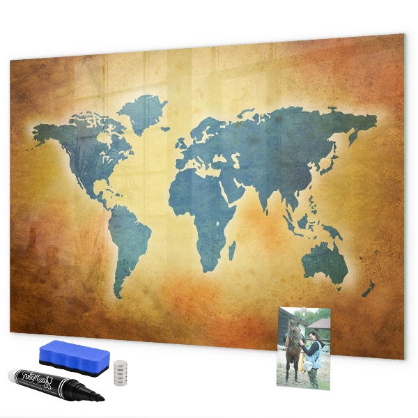 Tableau effaçable magnétique Carte du monde avec espace pour les photos