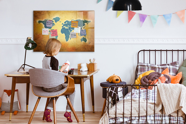 Tableau effaçable magnétique Carte du monde avec espace pour les photos
