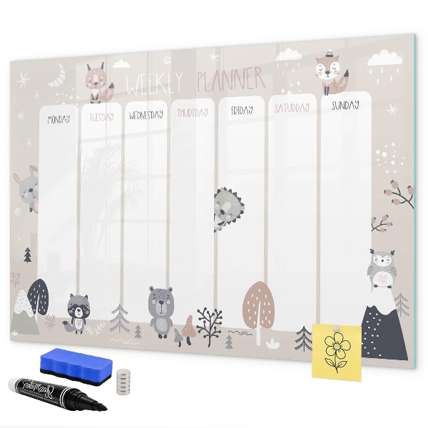 Tableau effaçable magnétique Agenda hebdomadaire avec animaux mignons